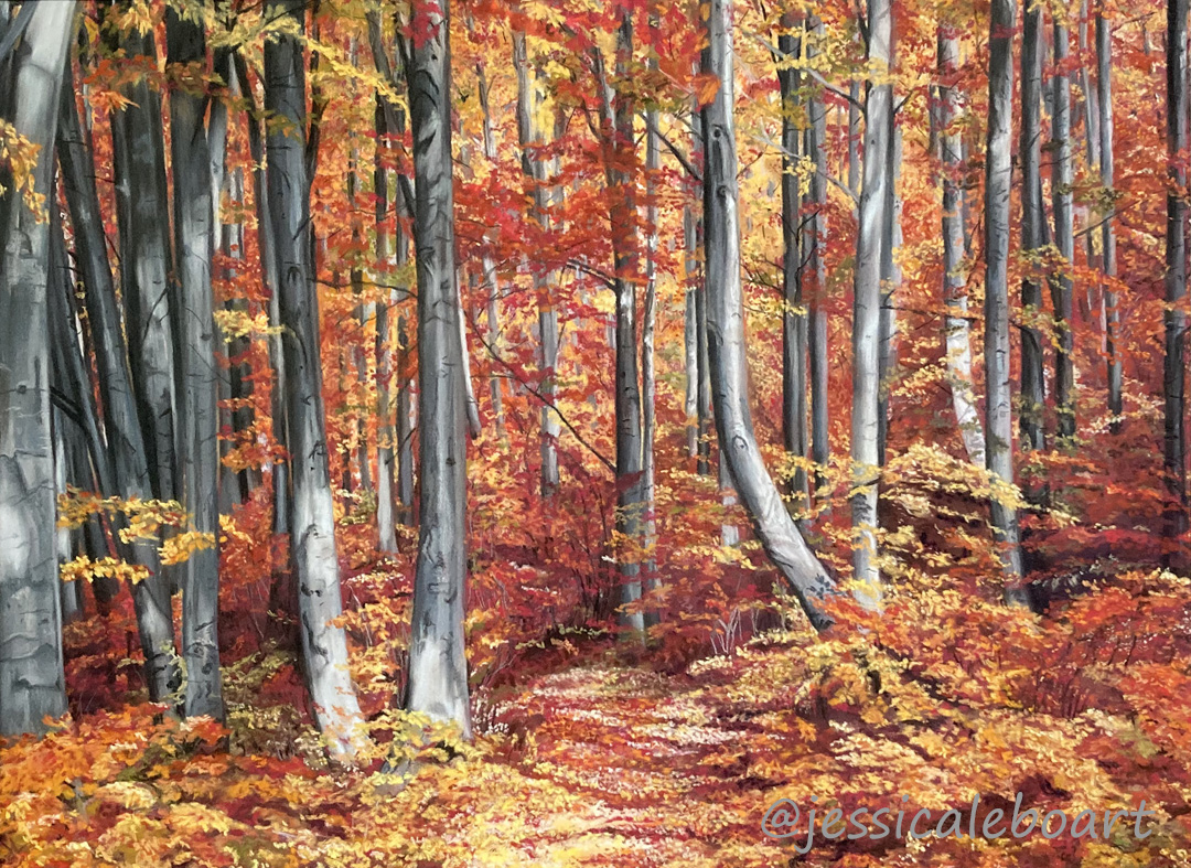 pastel drawing landscape fall trees