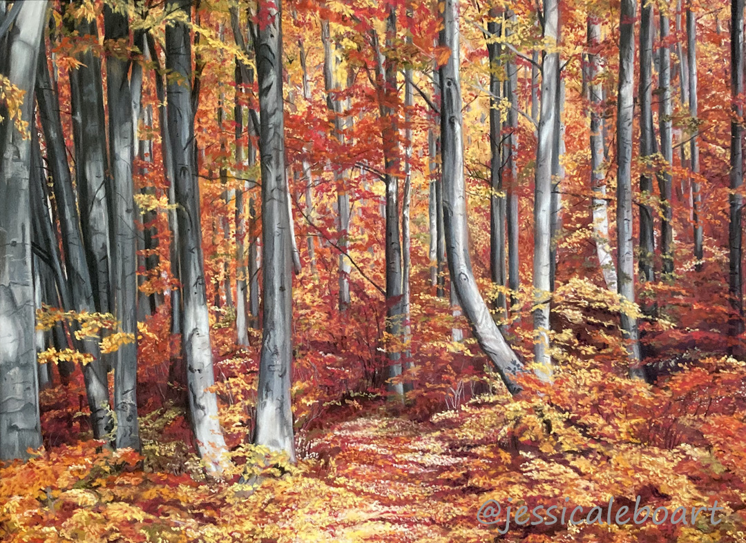 pastel drawing landscape fall trees 