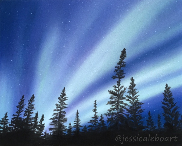 northern lights aurora borealis pastel drawing