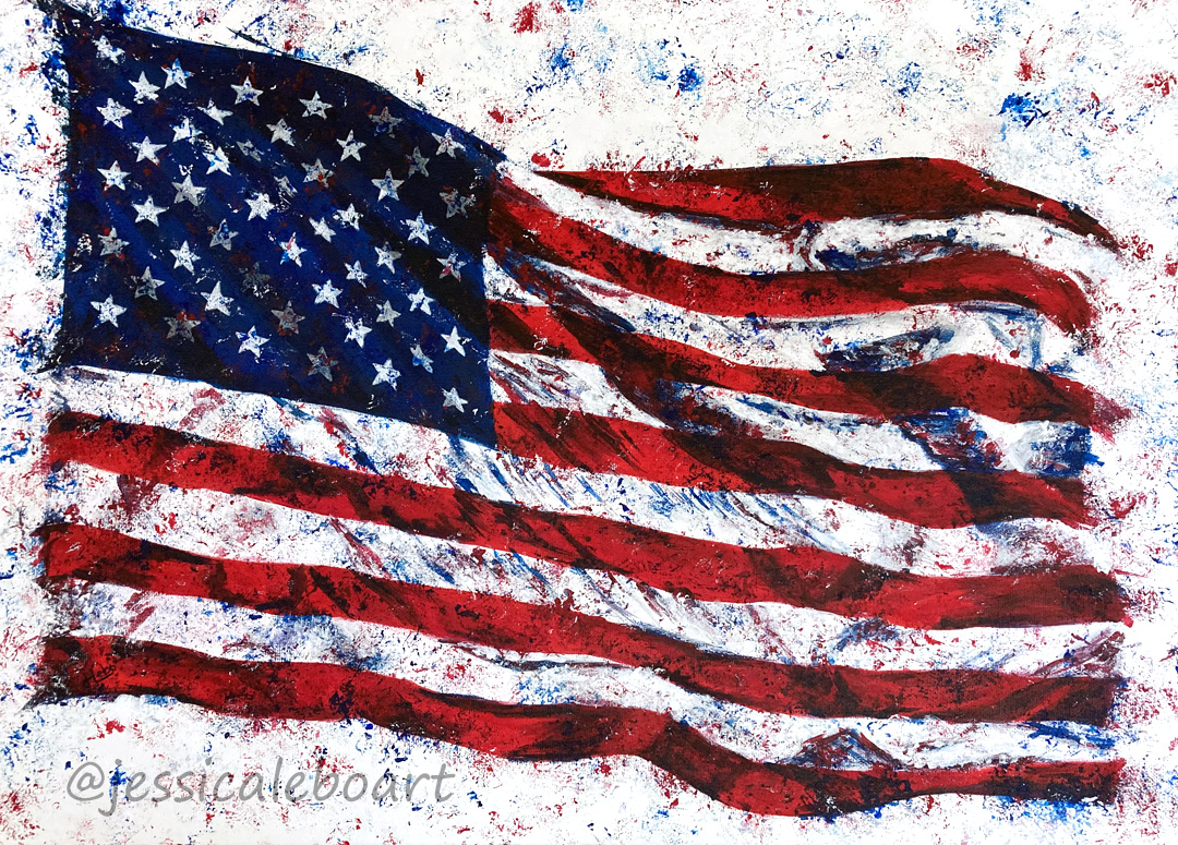 abstract waving american flag acrylic painting