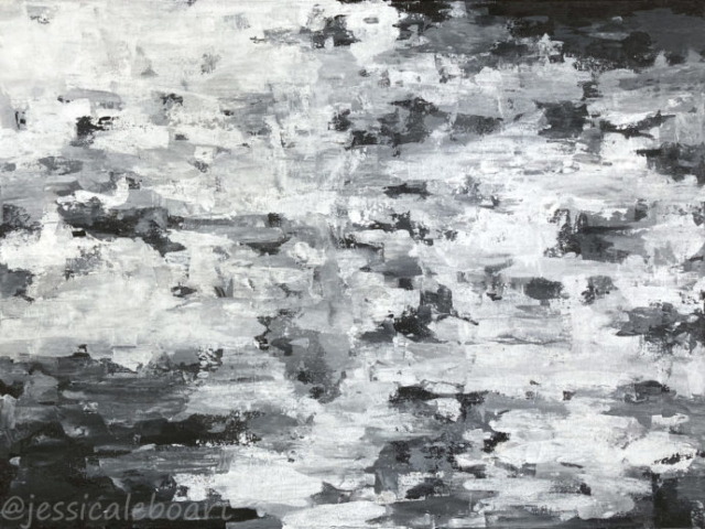 abstract black and white palette knife acrylic painting