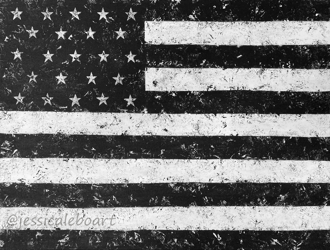 black and white american flag