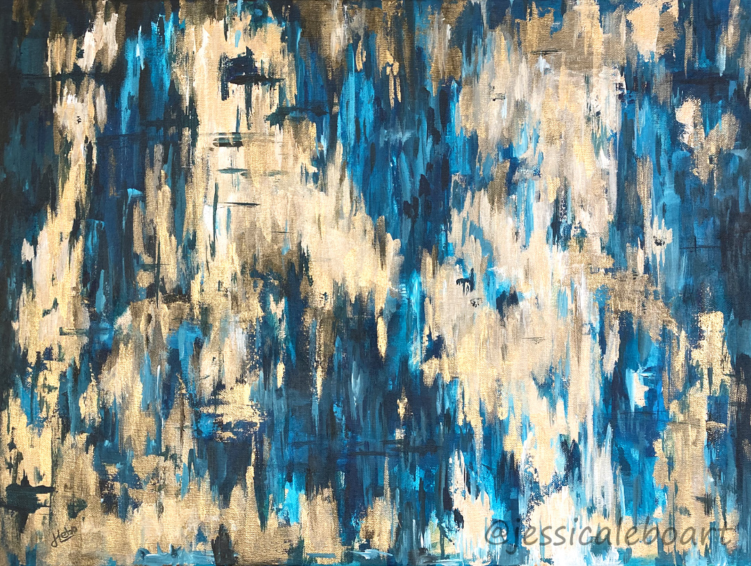 abstract acrylic blue and gold painting