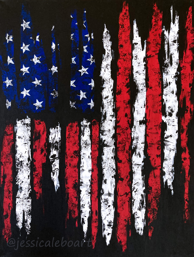 rugged abstract american flag acrylic painting