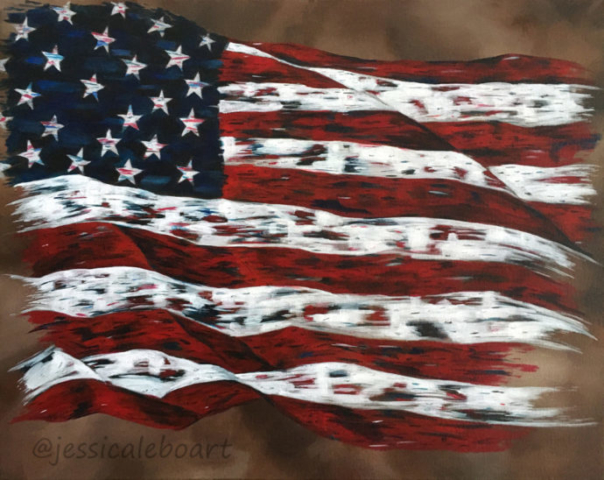 rugged abstract waving american flag acrylic painting