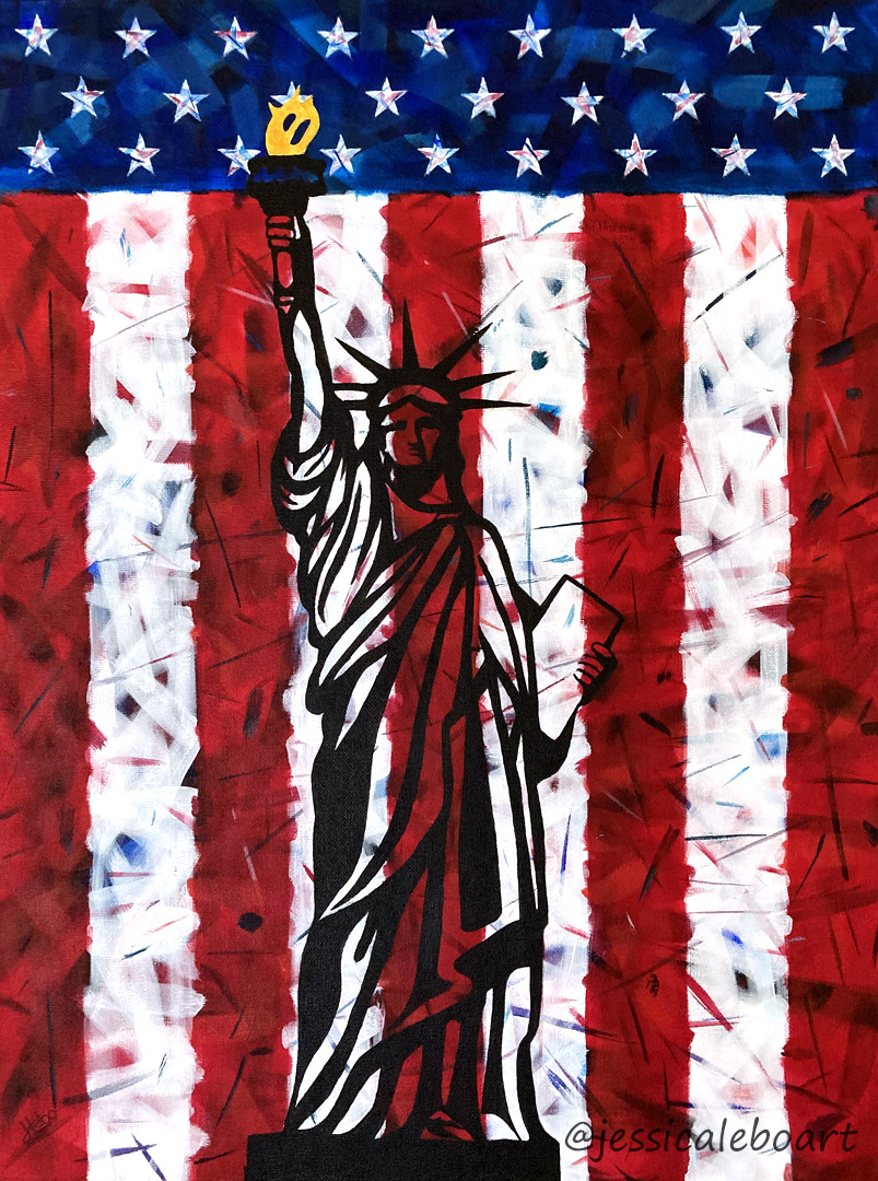 abstract american flag statue of liberty acrylic painting