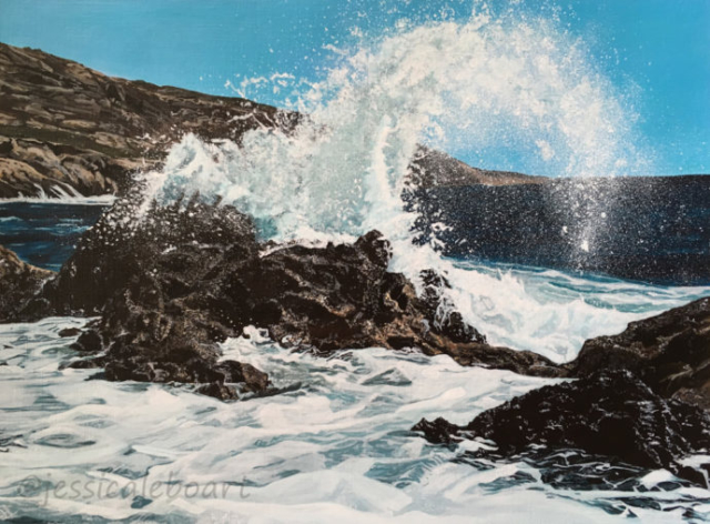 acrylic rocks ocean splash painting