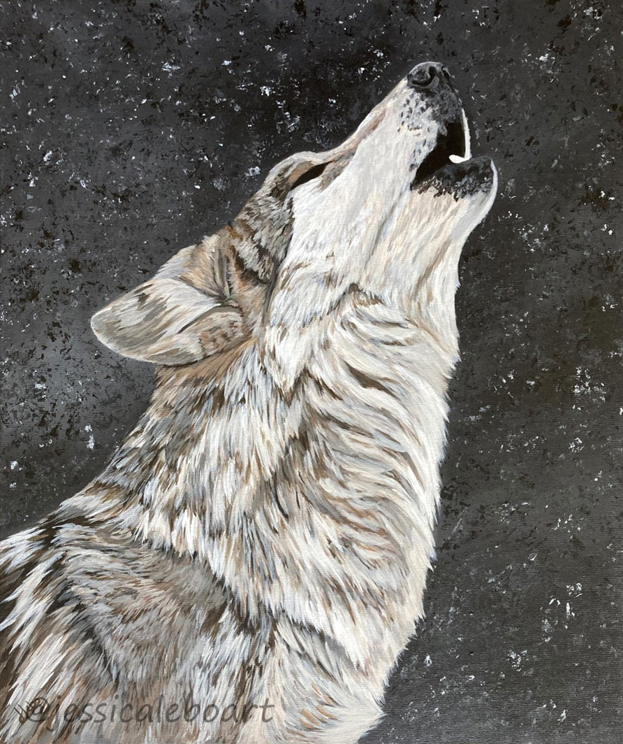 realistic howling wolf painting wildlife art